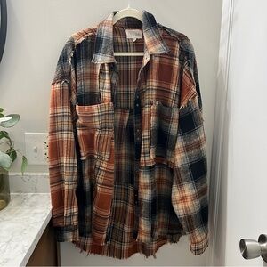 Oli + Hali Oversized Plaid Flannel Shirt Jacket